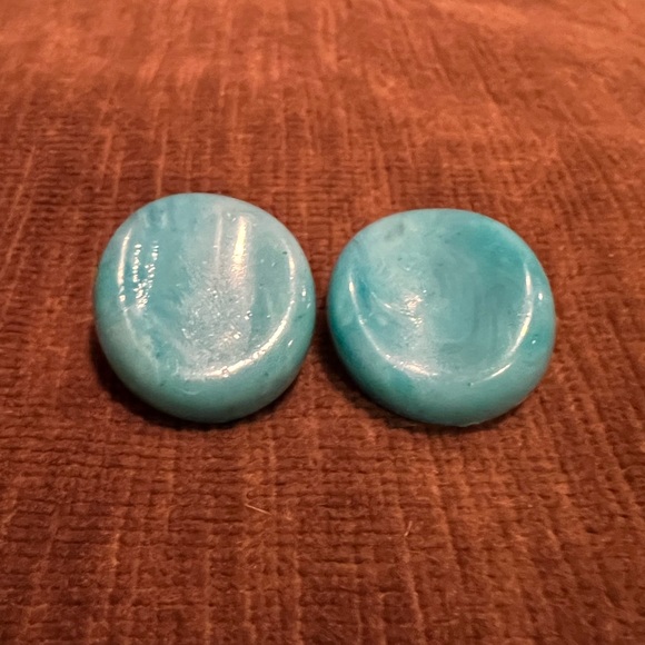 Vintage Teal Blue Round Stud Earrings - Picture 8 of 8